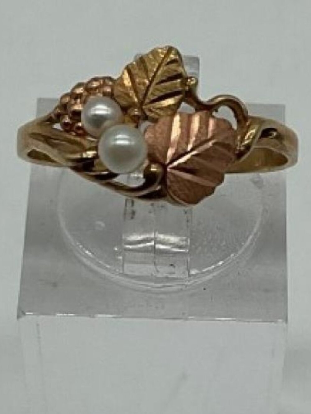CCO Coleman Company 10K Two Toned Gold Double Pearl Ring Grape Leaves Size 7.5
